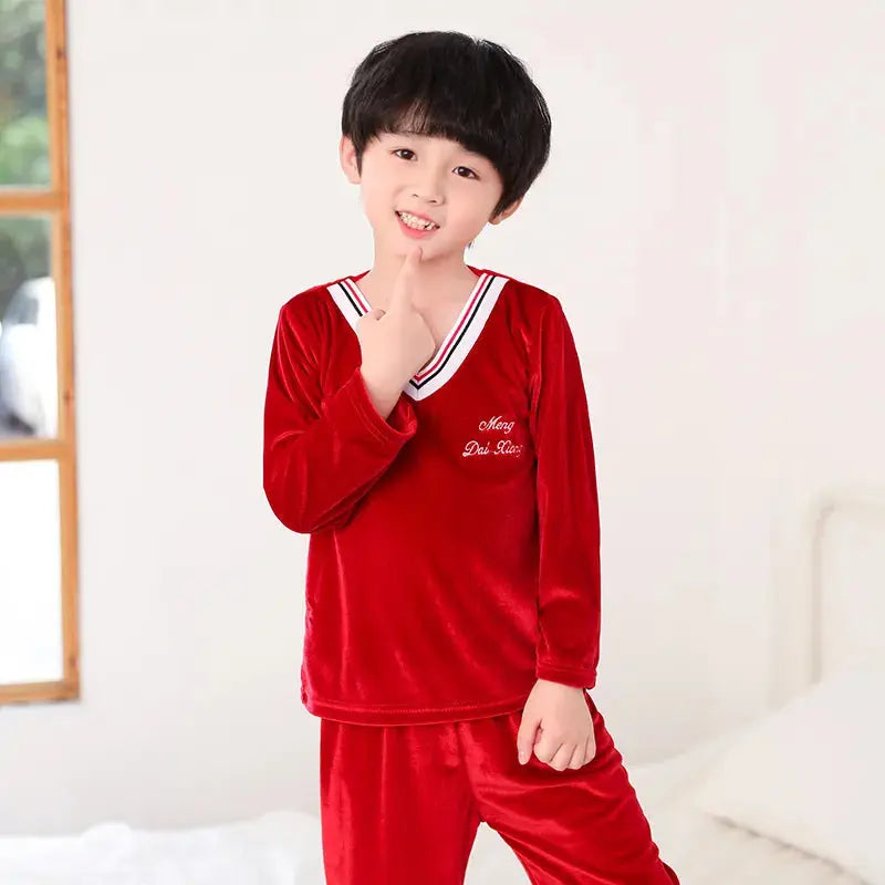 Pyjama en velours rouge unicolore pour garçon - Pyjama D'Or