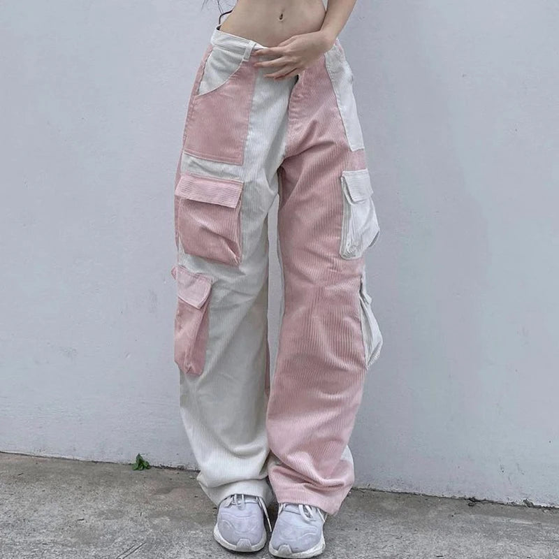 Pantalon-Femme-Velours-Cotele-Rose-Blanc-beau