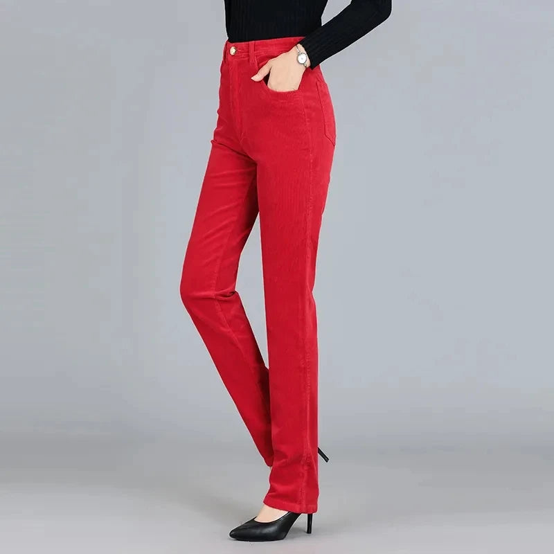 Pantalon-Rouge-Velours-Femme