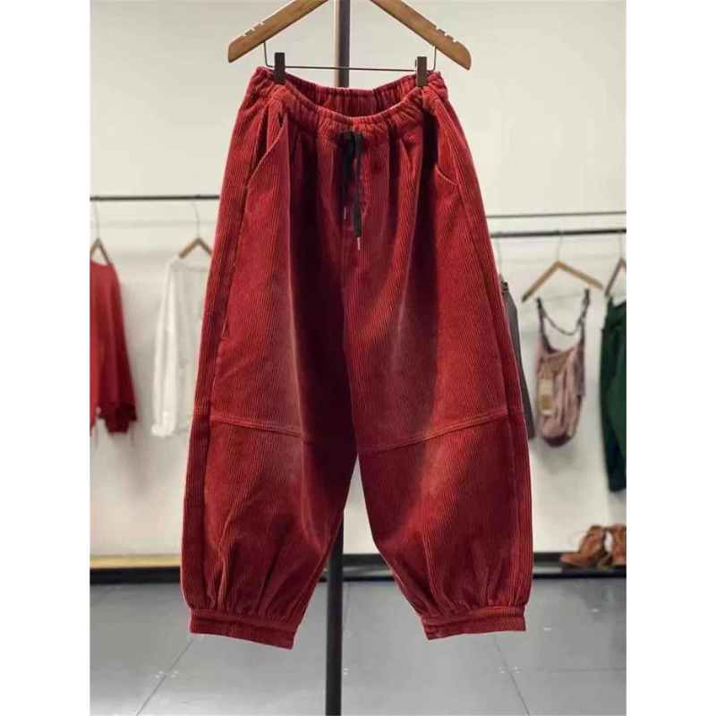 Pantalon-Velour-Rouge-Femme
