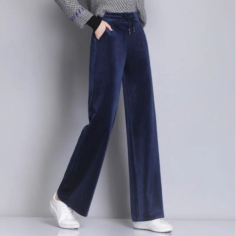 Pantalon-Velours-Cotele-Femme-Ample-Bleu