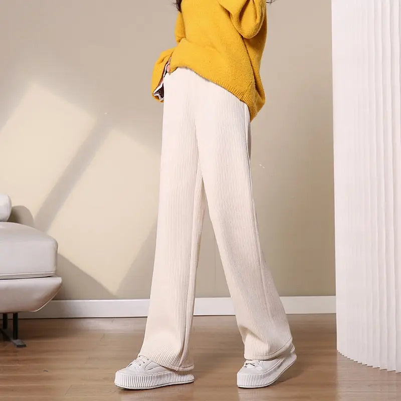    Pantalon-Velours-Cotele-Femme-Epais-Blanc