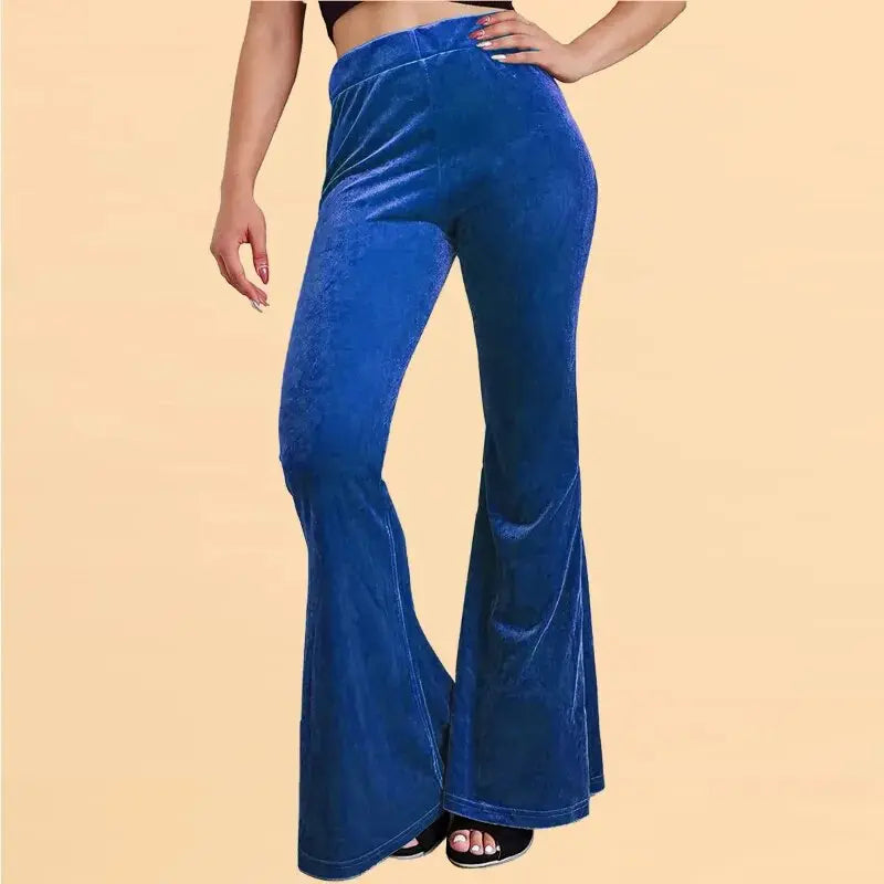 Pantalon-Velours-Femme-Large-Bleu
