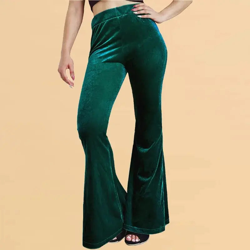 Pantalon-Velours-Femme-Large-Vert-Fonce