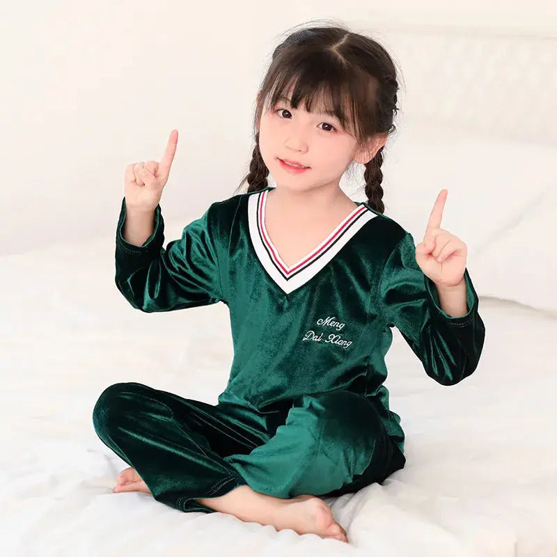 Pyjama-Velours-Fille-Vert-Fonce