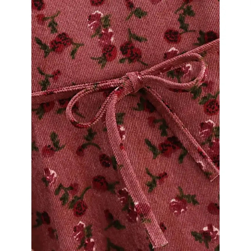 Robe Velours Cotelé Floral Rouge - Tissu-Velours