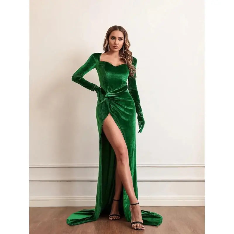 Robe-Velours-a-Manches-Sulf-Vert