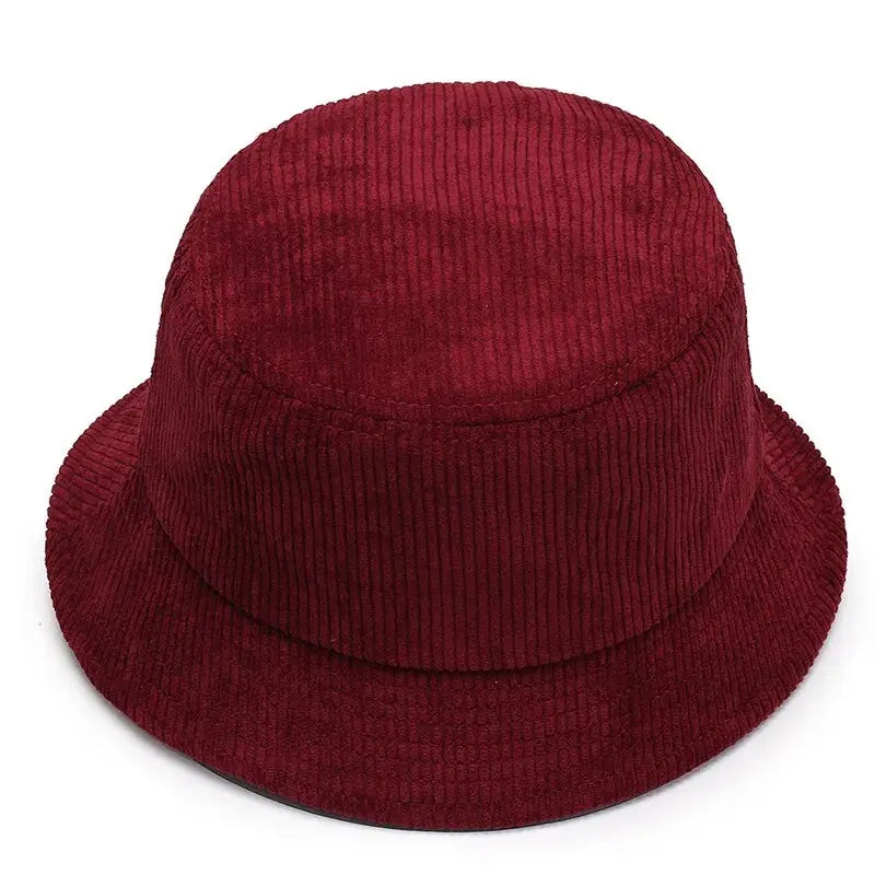 Winter Warm Corduroy Hat Lady Thicken Panama Pure Color Fisherman Hats Outdoor Bucket Hat Autumn Flat Unisex Casual Fishing Cap - Tissu-Velours